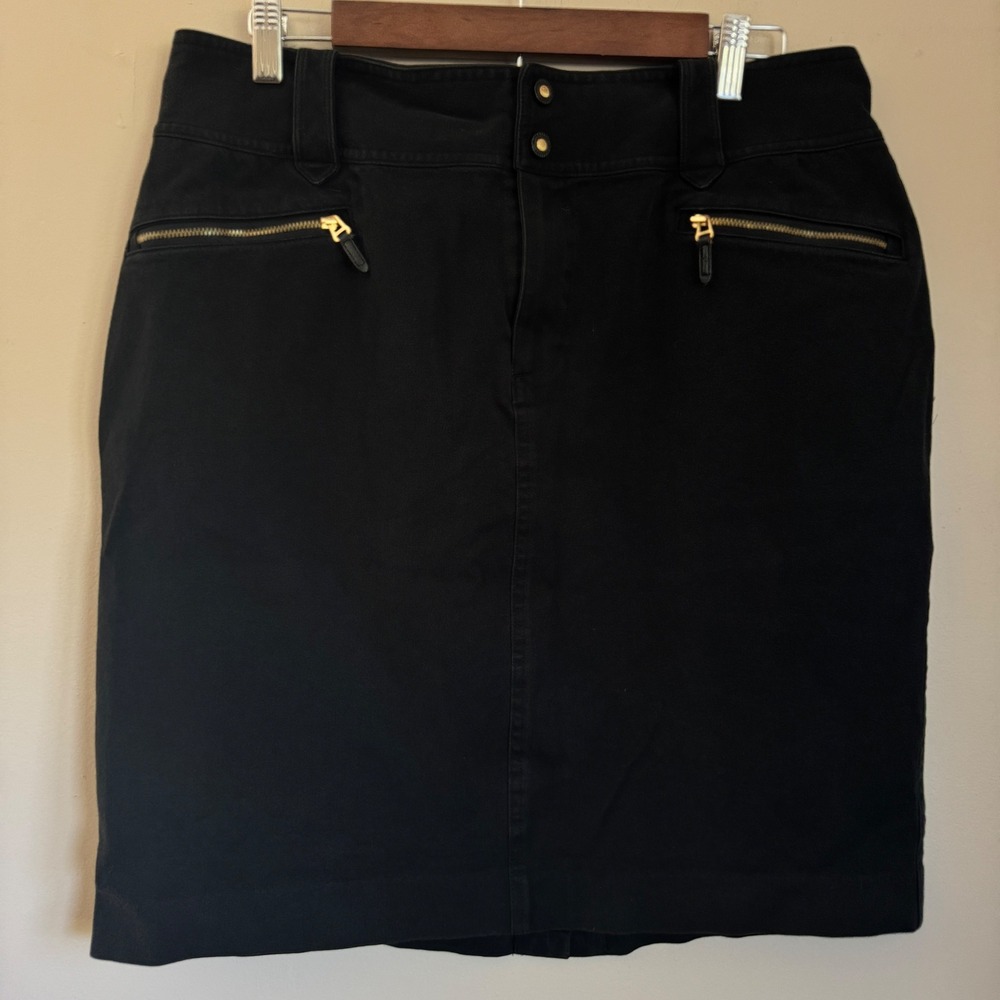 Lauren Ralph Lauren Skirt Women 14 Black Gold Zip Pencil Professional